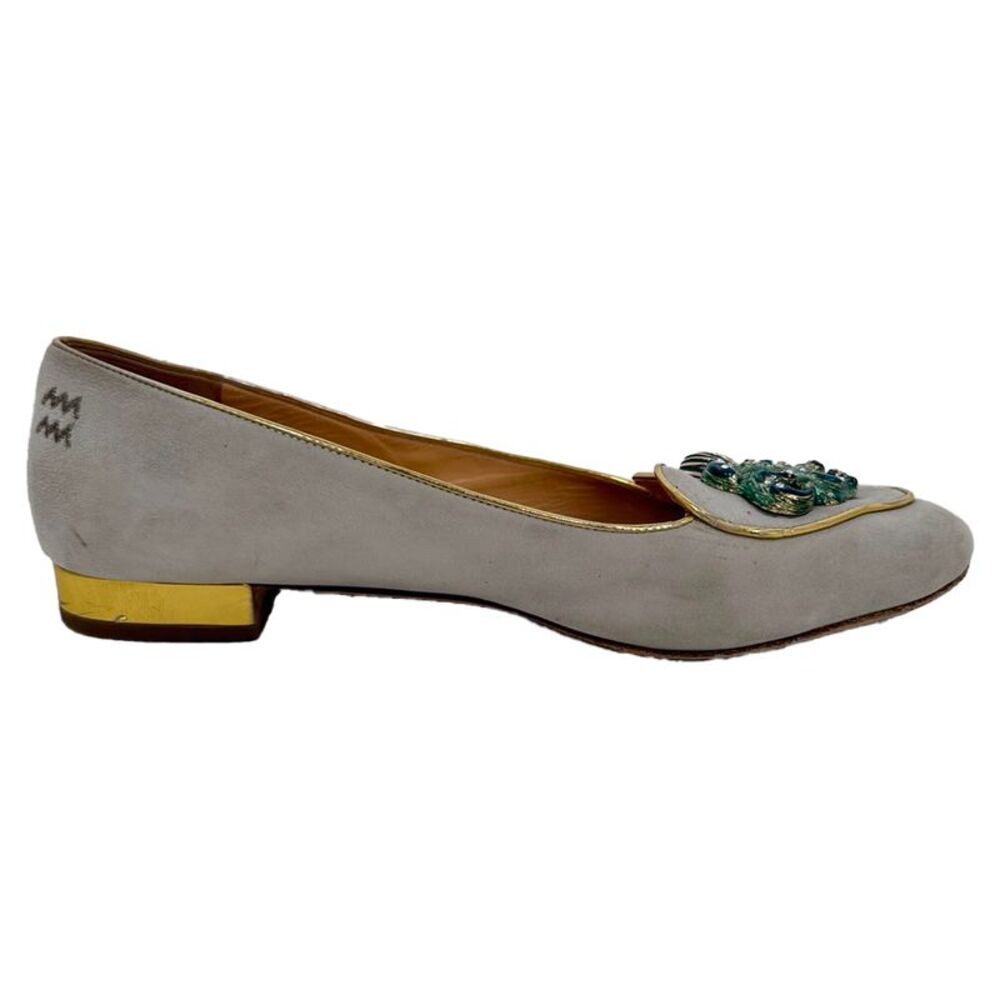 Charlotte Olympia Embellished Ballet Flats in Grey Suede